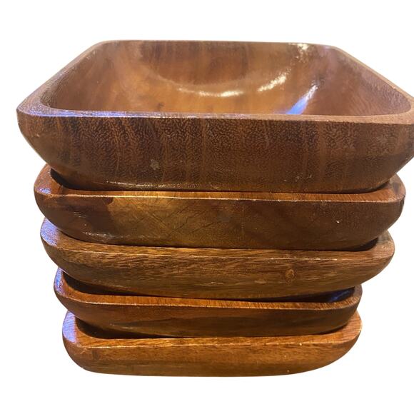 Wooden Other - Wooden Salad Bowls Multi Purpose Serving Vintage Setof5 HandTurned MCM 6” Square